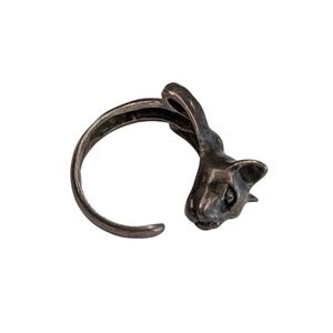Adjustable Brushed Silver Colour Cat Body Ring